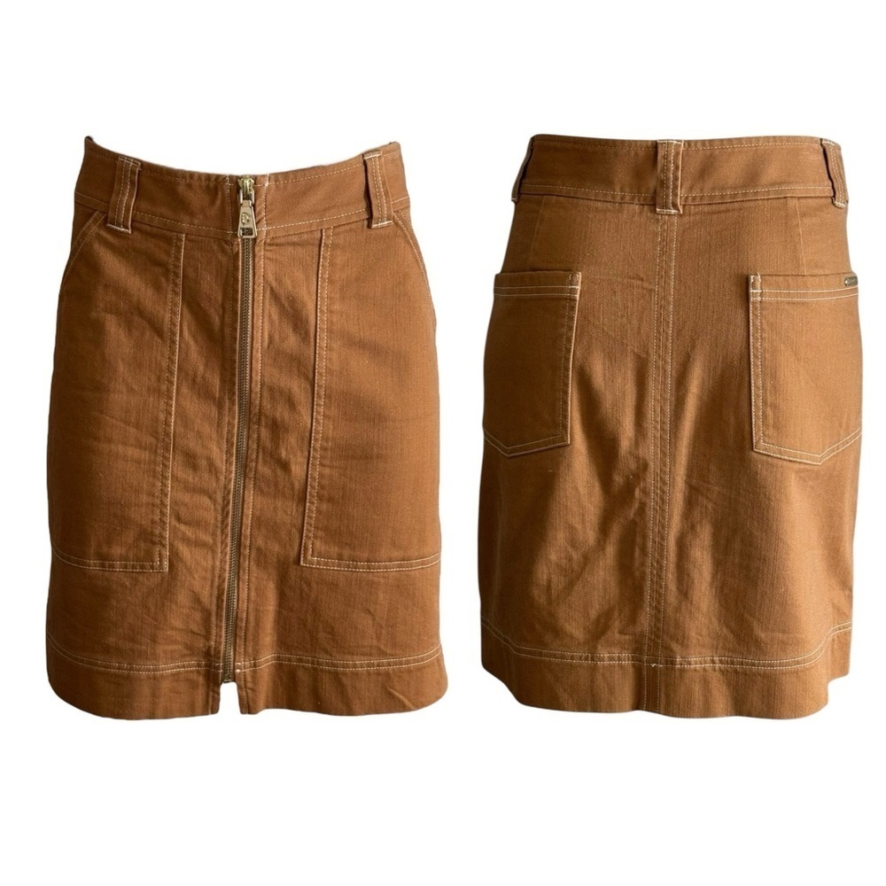 Spartina 449 Brown Zip Front Cotton Stretch Preppy Utility Mini Skirt Fall Sz 8 - Picture 3 of 8